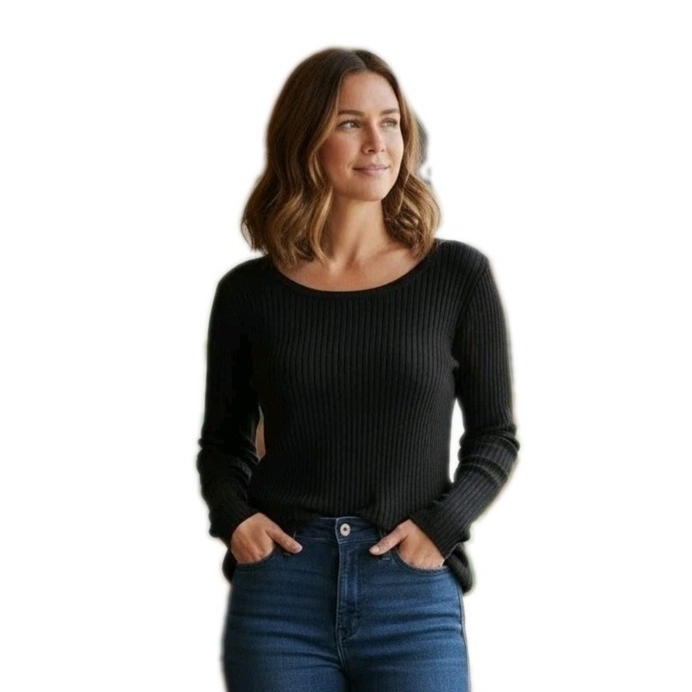 Cyrus Black Ribbed Long Sleeve Sweater Minimalist Old Money Normcore Timeless XL
